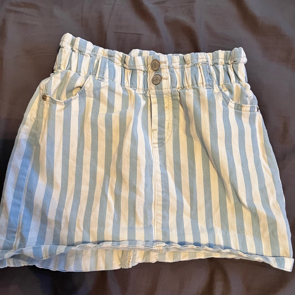 Blue and white striped skirt